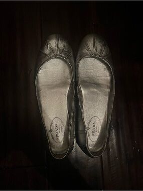 Prada Silver Leather Ballet Flats